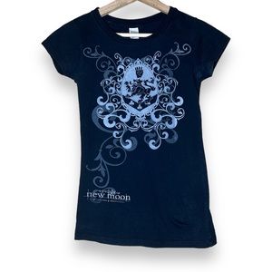 y2k Twilight New Moon Black Movie Promo Crest Graphic T-shirt Size XXS